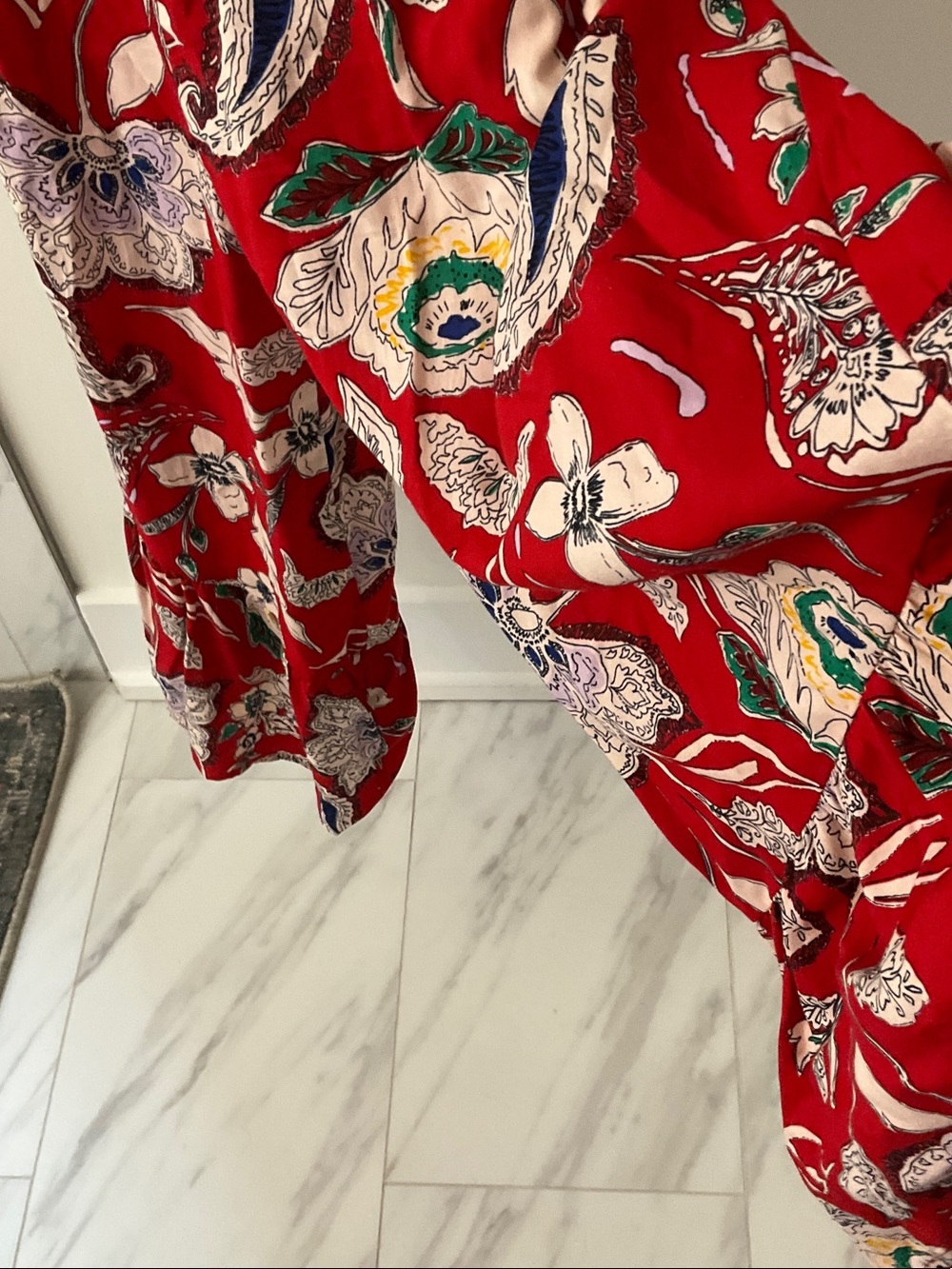 Red Floral Maxi Sundress with Ruffle Bodice - Picture 3 of 5